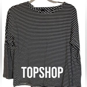 TOPSHOP Black and White Striped Top with Bell Sleeves Size 10​​​​​​